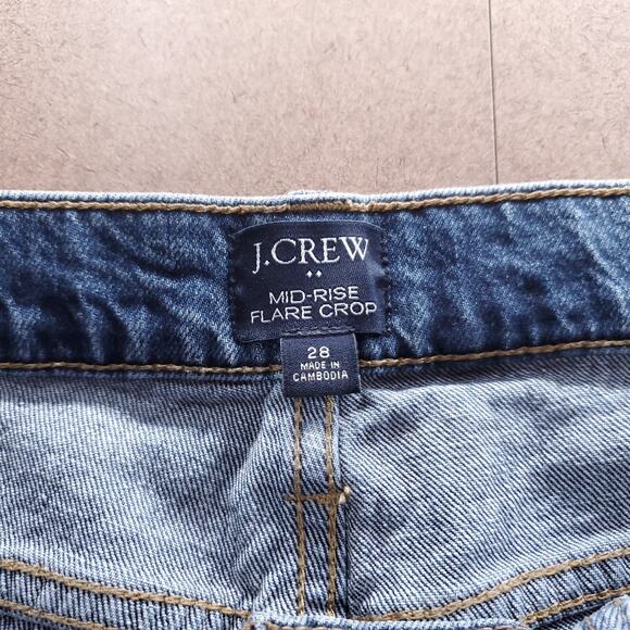 J.Crew Jeans Women's 28 Blue Mid-Rise Flare Crop Raw Hem Distressed Y2K Retro - Picture 4 of 13